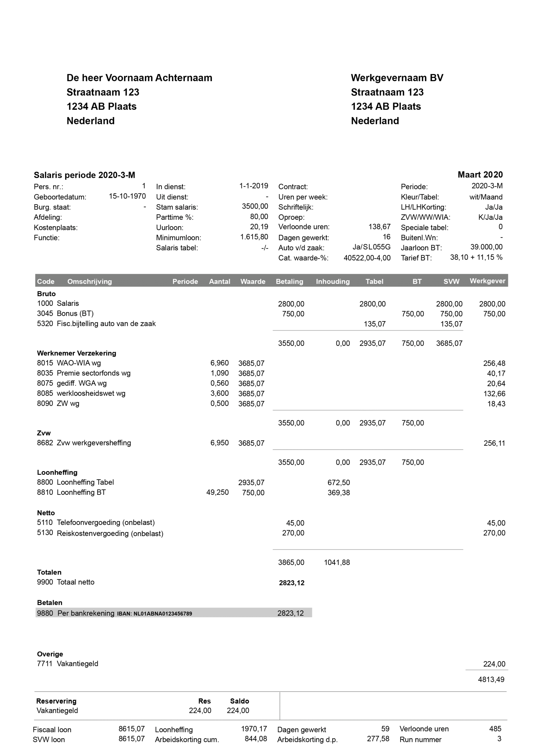 Bankafschrift voorbeeld
