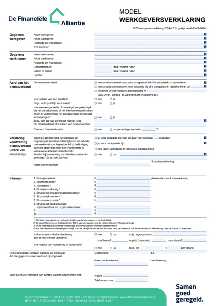 Werkgeversverklaring DFA